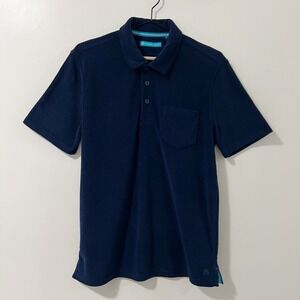 Tori Richard Mens Navy Blue Terry Cloth Short Sleeve Polo Shirt Medium Pocket